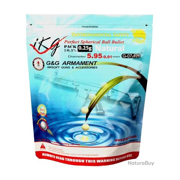 BILLES BIO 0.25G BLANCHES EN SACHET DE 1KG "G&G ARMAMENT"