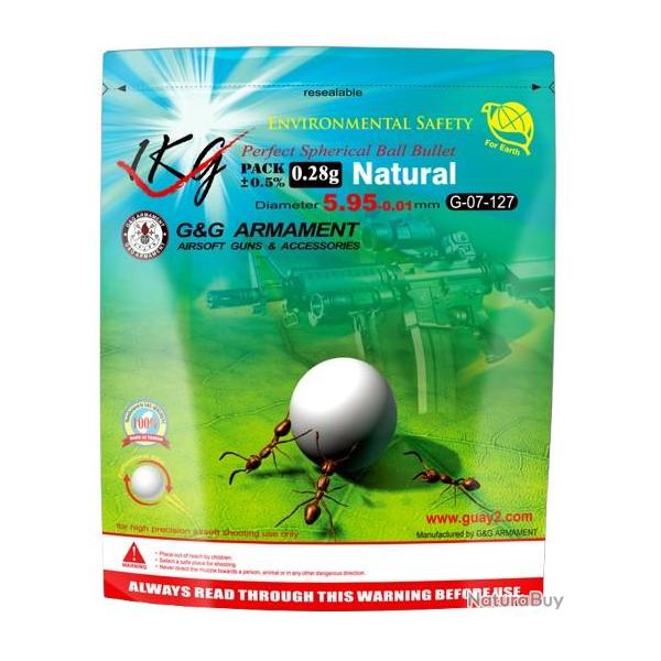 BILLES BIO 0.28G BLANCHES EN SACHET DE 1KG "G&G Armament"