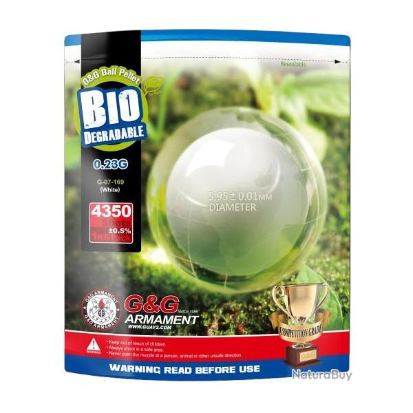 BILLES BIO 0.23G BLANCHES EN SACHET 1KG "G&G ARMAMENT"