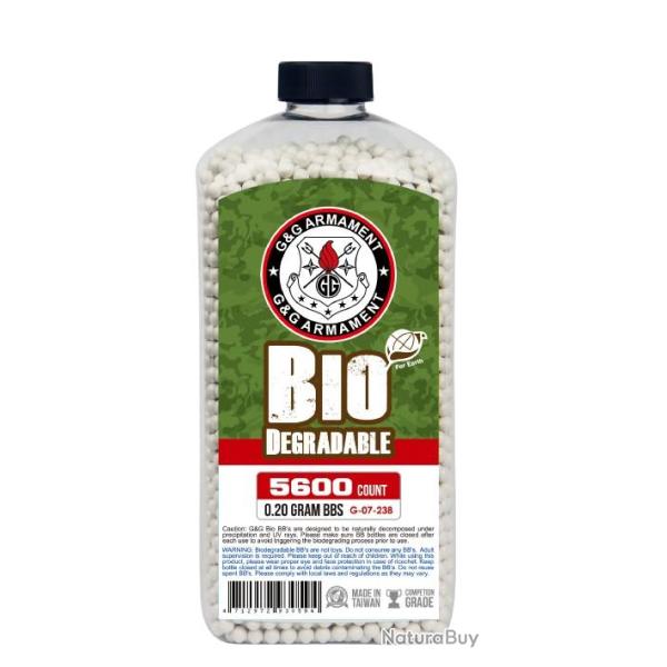 BILLES BIO 0.20G BLANCHES EN BOUTEILLE DE 5600 "G&G ARMAMENT"