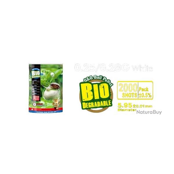 BILLES BIO 0.28G BLANCHES EN SACHET DE 2000 "G&G ARMAMENT"