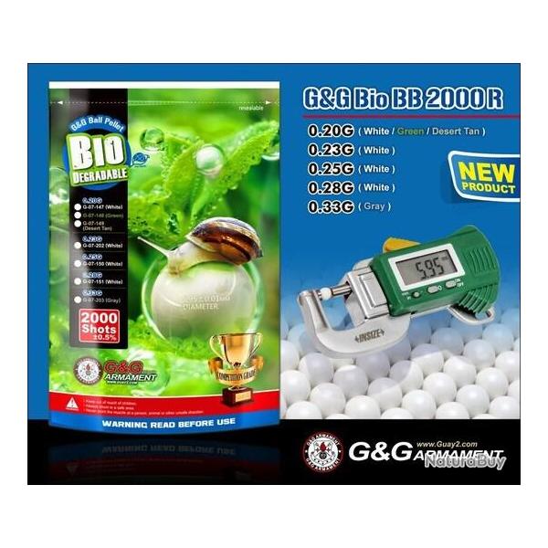 BILLES BIO 0.25G BLANCHES EN SACHET DE 2000 "G&G ARMAMENT"