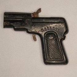 Pistolet jouet &agrave; amorce en t&ocirc;le vintage 50/60 n&deg;1