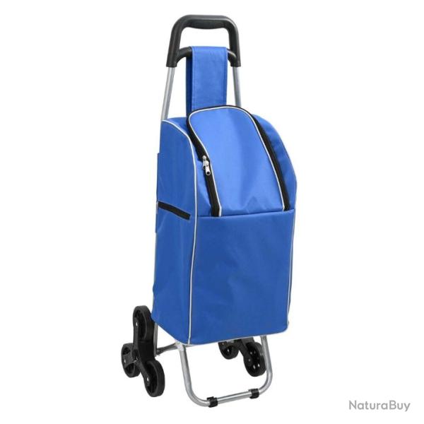 Chariot de courses bleu en acier avec grimpeur d'escaliers - 38L, id�al pour march� et camping