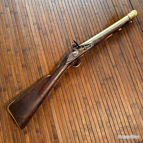 TROMBLON DE MARINE ANGLAIS PLATINE A SILEX SIGNE GALTON 1720-1799 CANON EN BRONZE POINONN