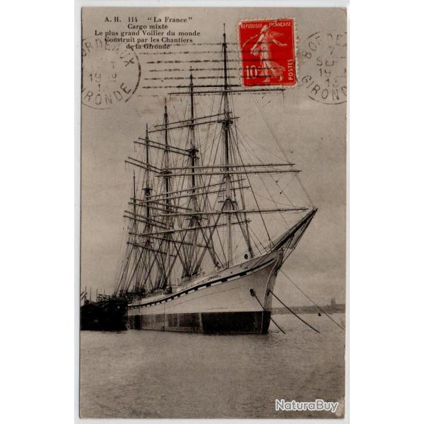CPA - MARINE - " La France " Cargo mixte Le plus grand Voilier du monde Construit par les Cha N�4046