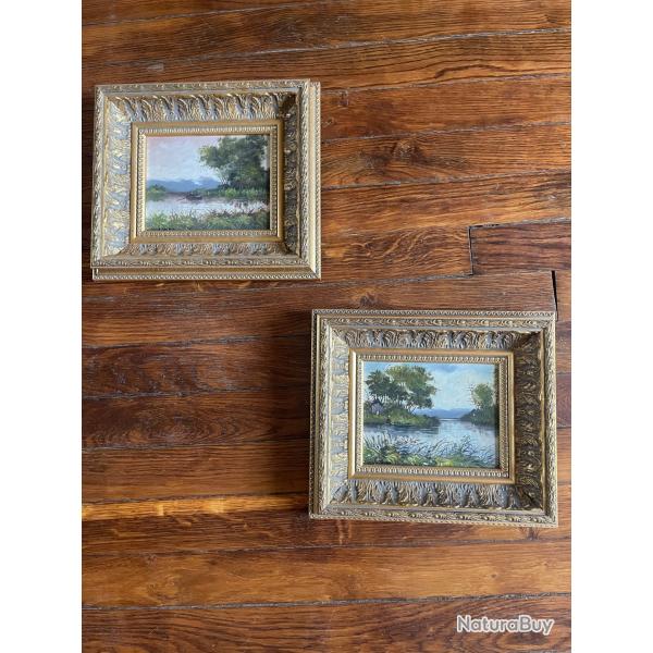 Paire petits tableaux paysages d'�tangs