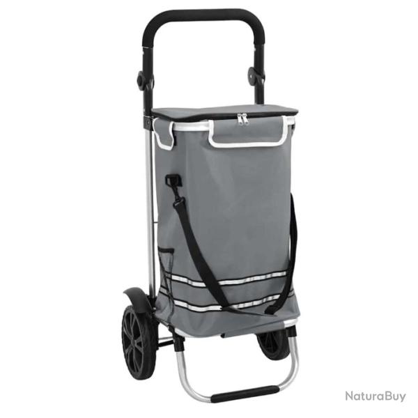 Chariot de courses gris 40L avec roues et poign�e r�glable - Pratique pour camping et voyages