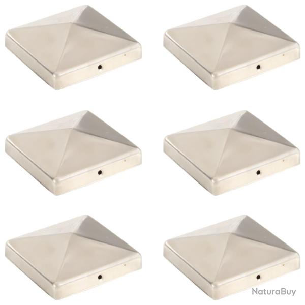 Bouchons de poteau de clture pyramidaux 6 pcs Inox 101x101 mm
