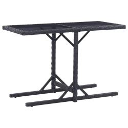 Table de jardin Noir 110x53x72 cm Verre et r&eacute;sine tress&eacute;e