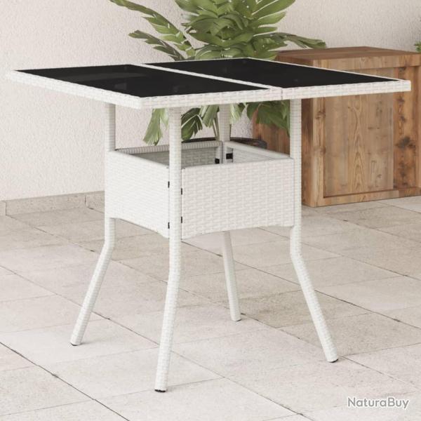 Table de jardin dessus en verre blanc 80x80x75cm rsine tresse