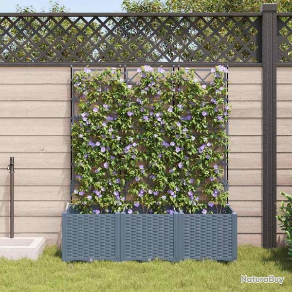 Jardini�re de jardin avec treillis 3 pcs gris clair 120x40x143 cm