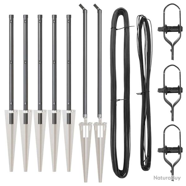 Set de poteaux de cl�ture 7 pcs Gris �32mm 160 cm Acier