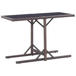 Table de jardin Marron 110x53x72 cm Verre et r&eacute;sine tress&eacute;e