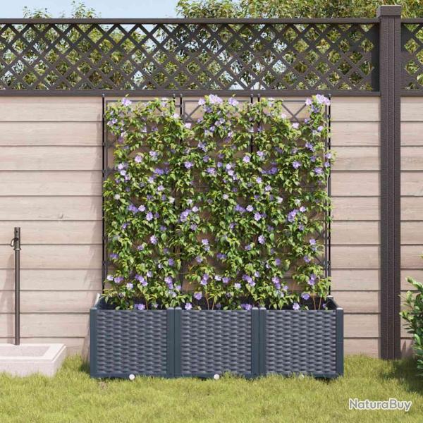Jardinier avec treillis 3 pcs Gris 120x40x143 cm