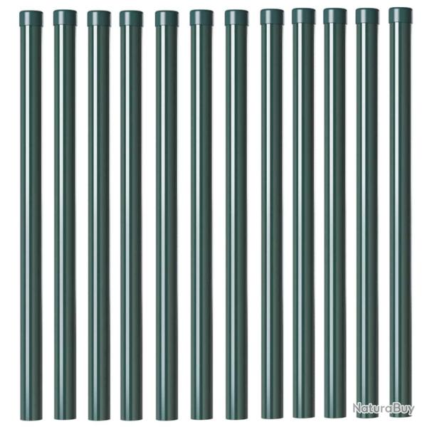 Poteaux de cl�ture 12 pcs Vert 80 cm Acier peint par poudre