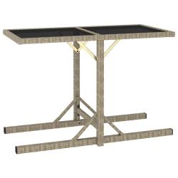 Table de jardin Beige 110x53x72 cm Verre et r&eacute;sine tress&eacute;e