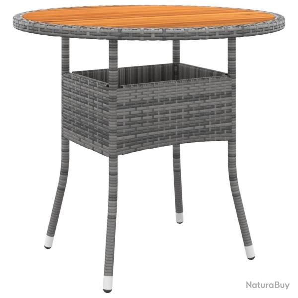 Table de jardin 80x75 cm Rsine tresse et bois d'acacia Gris