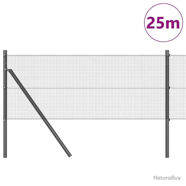 Cl�ture en fil m�tallique soud� avec 13 poteaux Gris 0.4 x 25 m Acier