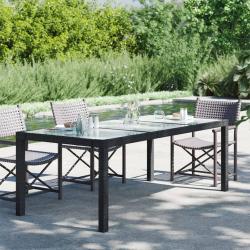 Table de jardin Noir 190x90x75 cm Verre tremp&eacute;/r&eacute;sine tress&eacute;e
