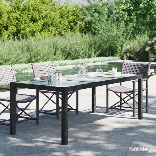 Table de jardin Noir 190x90x75 cm Verre tremp/rsine tresse