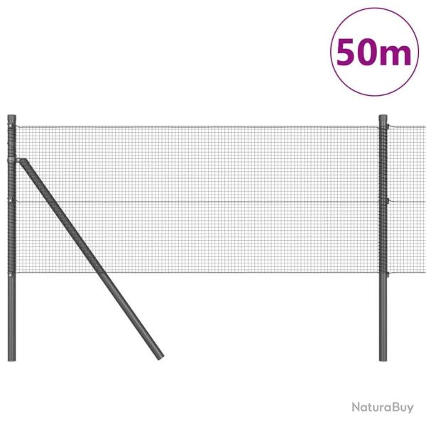 Cl�ture en fil soud� avec 13 poteaux Gris 0,5x50 m Acier