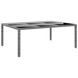 Table de jardin 200x150x75 cm Verre tremp&eacute;/r&eacute;sine tress&eacute;e Gris