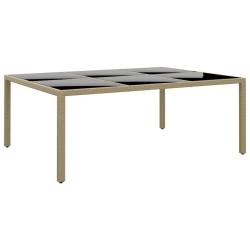Table de jardin 200x150x75 cm Verre tremp&eacute;/r&eacute;sine tress&eacute;e Beige