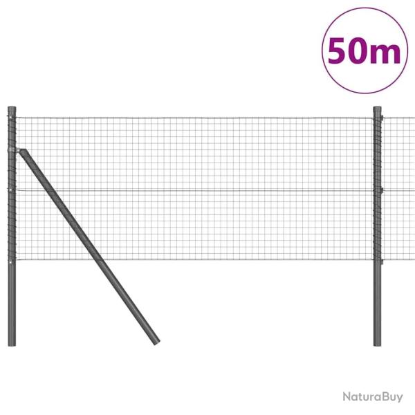 Cl�ture en fil soud� avec 13 poteaux Gris 0.5x50 m Acier