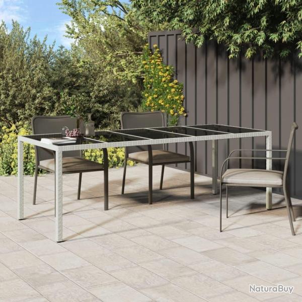 Table de jardin blanc 250x100x75 cm rsine tresse verre tremp