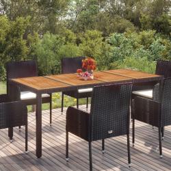 Table de jardin dessus en bois Noir 190x90x75 cm R&eacute;sine tress&eacute;e