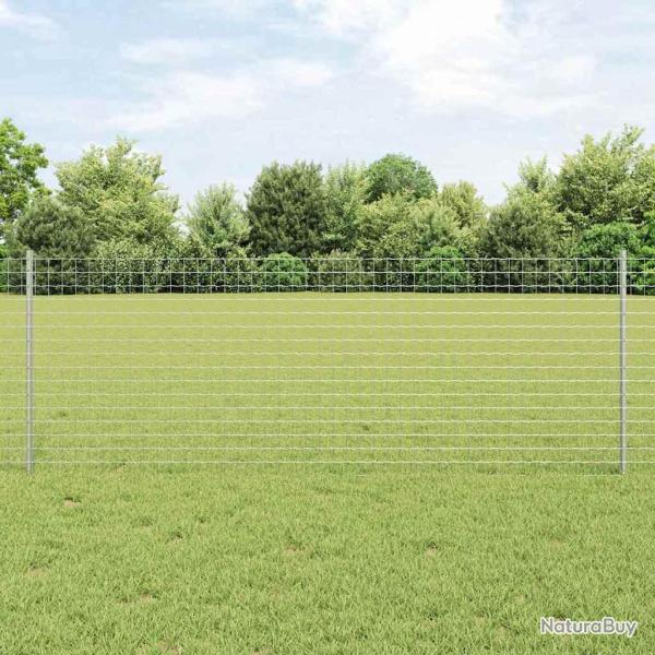 Cl�ture Euro avec 11 poteaux en U Argent 0,8x25 m Acier