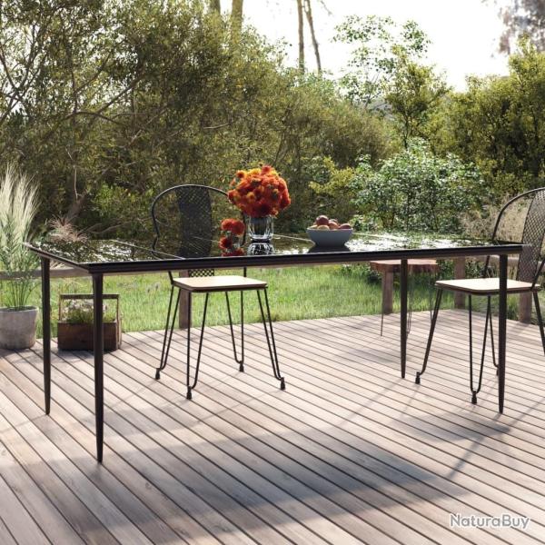 Table  dner de jardin Noir 200x100x74cm Acier et verre tremp