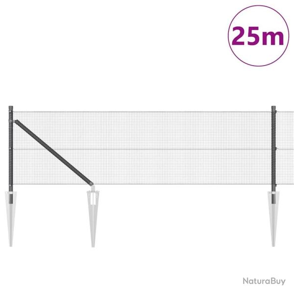 Cl�ture en fil soud� avec 13 piquets en m�tal gris 0.8x25 m