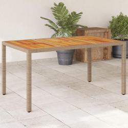 Table de jardin beige 150x90x75 cm r&eacute;sine tress&eacute;e bois d'acacia