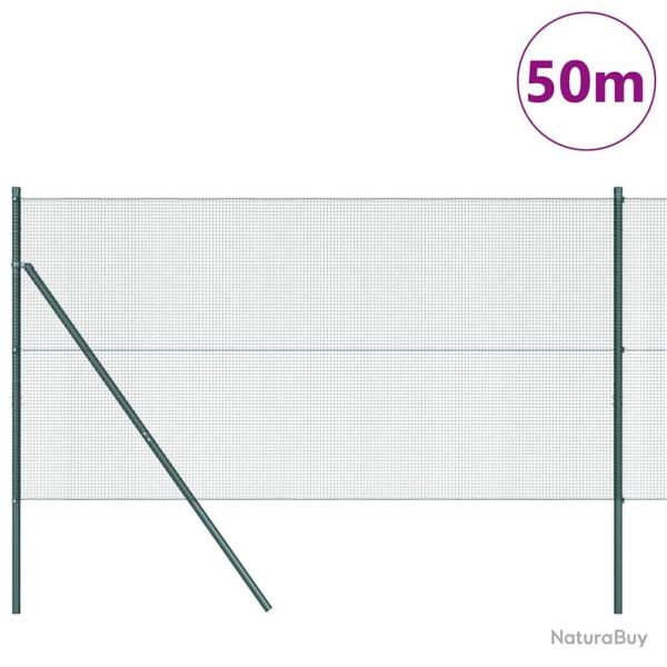 Cl�ture en Fil Soud� avec 13 Poteaux Verte 1x50 m Acier