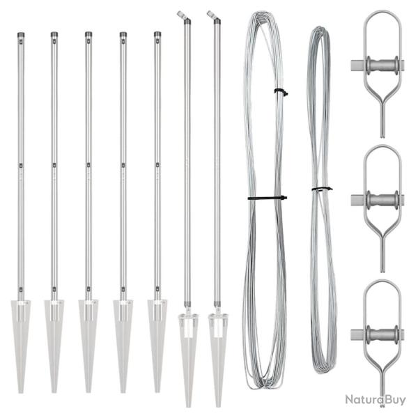 Set de poteaux de cl�ture 7 pcs Argent �32mm 160 cm