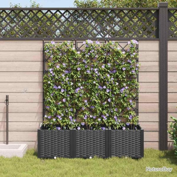 Pot de jardin avec treillis 3 pcs Noir 120x40x143 cm