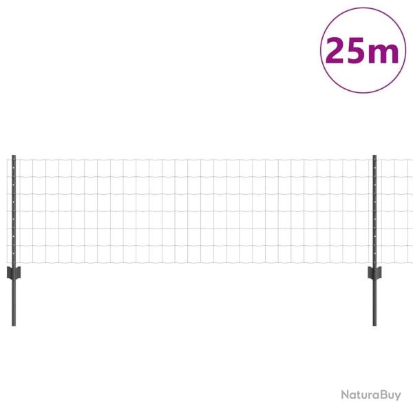 Cl�ture Euro avec 11 poteaux U Gris 0,6x25 m Acier