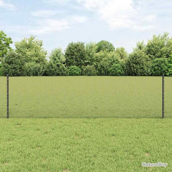 Cl�ture en fil soud� avec 11 poteaux en U Gris 0,6x25 m Acier