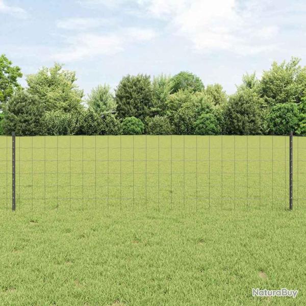 Cl�ture Euro avec 11 Poteaux en U Gris 0.6x25 m Acier