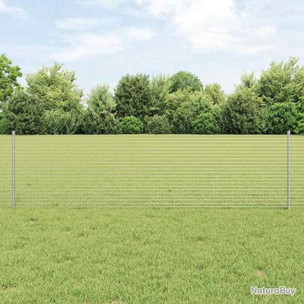 Cl�ture en Fil Soud� avec 5 Pieux en U Argent 0,6x10 m Acier