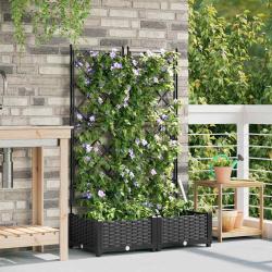 Jardini&egrave;re de jardin avec treillis 2 pcs Noir 80x40x125.5 cm