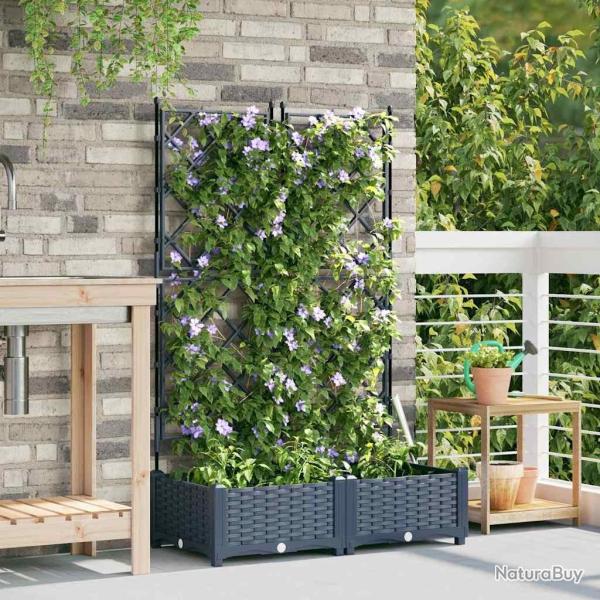 Jardini�re de jardin avec treillis 2 pcs Grise 80x40x125.5 cm