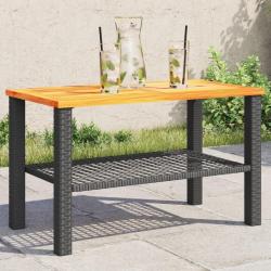Table de jardin noir 70x38x42 cm r&eacute;sine tress&eacute;e et bois acacia