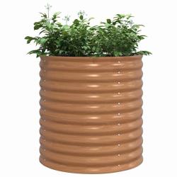 Lit de jardin sur&eacute;lev&eacute; marron avec aspect bois 80x80x81 cm en acier