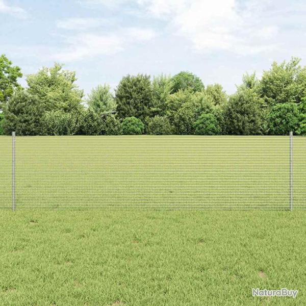 Cl�ture en fil soud� avec 11 poteaux en U Argent 0.6x25 m Acier