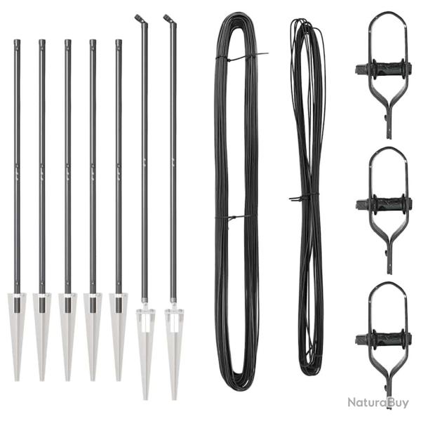Set de poteaux de clture 7 pcs Gris 32mm 160 cm