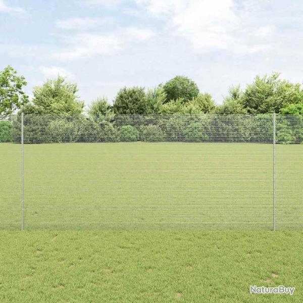 Cl�ture en fil soud� avec 10 poteaux U Argent 1.4x10 m Acier