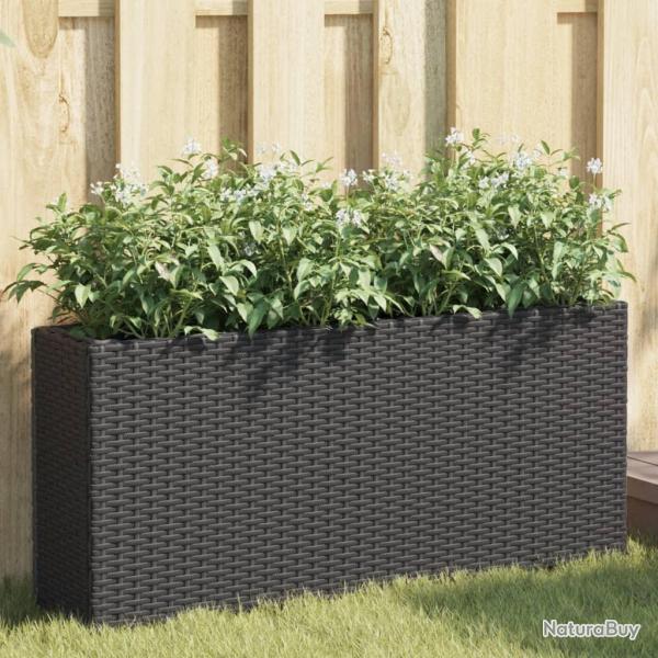 Jardini�re avec 2 pots noir 90x20x40 cm r�sine tress�e